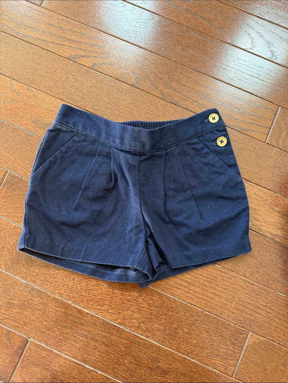 Janie and Jack Navy Girls' Pleated Shorts with Button Detail